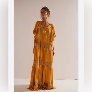 NWT Free People - Dream On Maxi Dress Size XS in gold